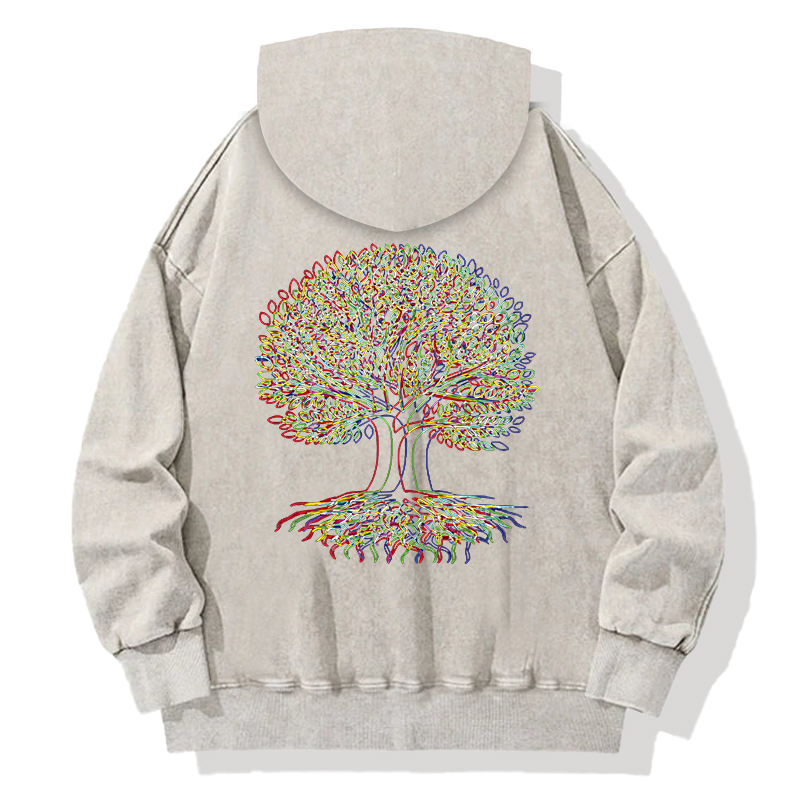 Tokyocanvas Psychedelic Tree Of Life Back Washed Hoodie