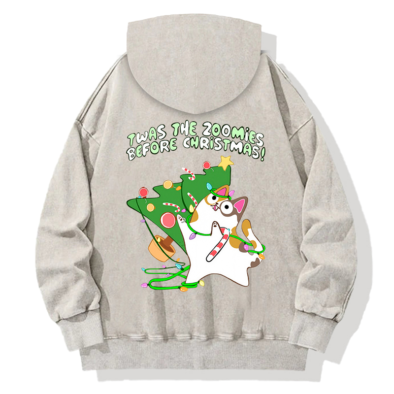 Tokyocanvas Twas the Zoomies Before Christmas Calico Cat Gone Back Washed Hoodie