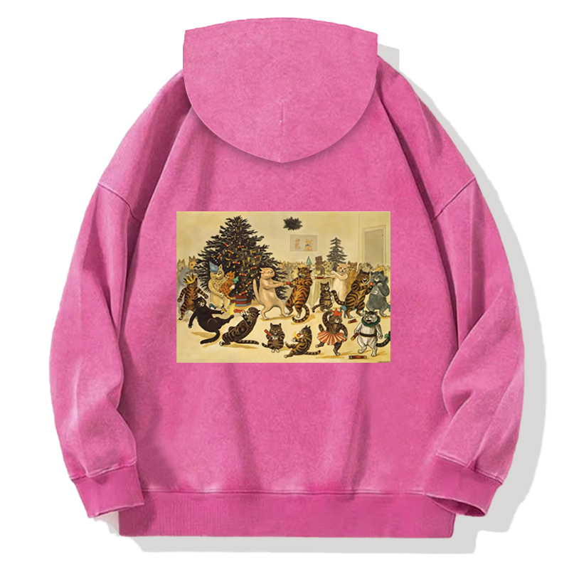 Tokyocanvas Louis Wain Christmas Party Dancing Cats Back Washed Hoodie