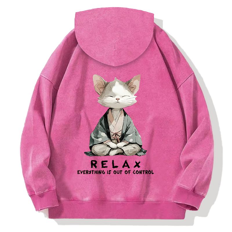 Tokyocanvas Zen Cat Relaxation Back Washed Hoodie