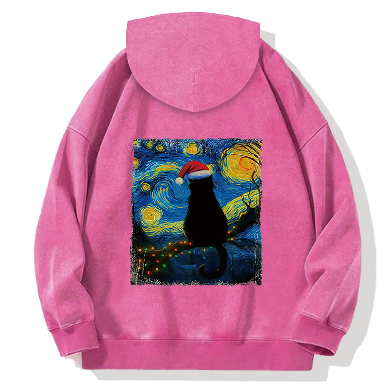 Tokyocanvas A Cat’s Christmas Under The Stars Back Washed Hoodie