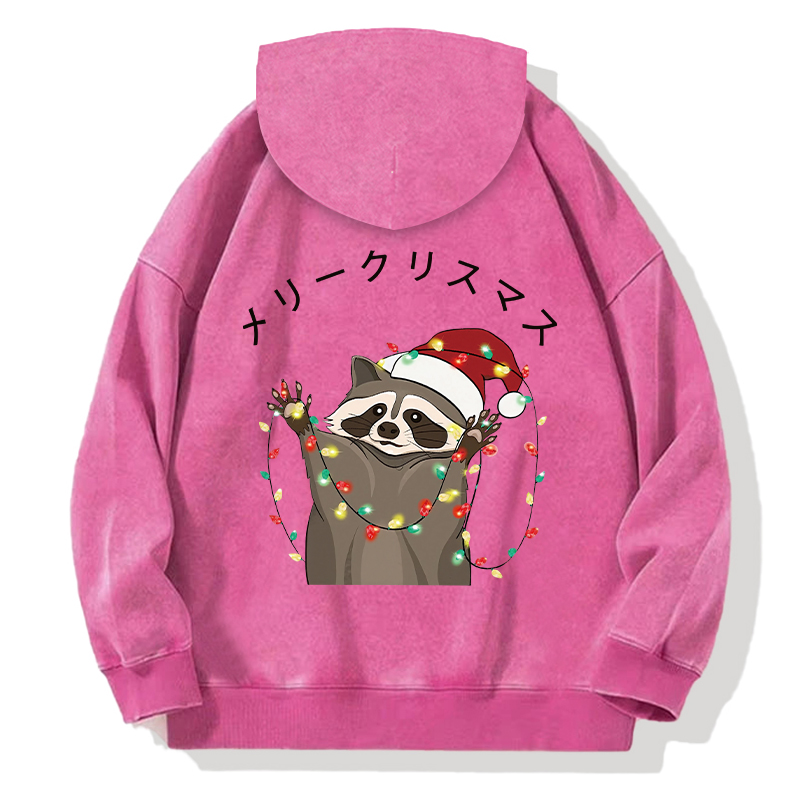 Tokyocanvas Raccoon Christmas Back Washed Hoodie