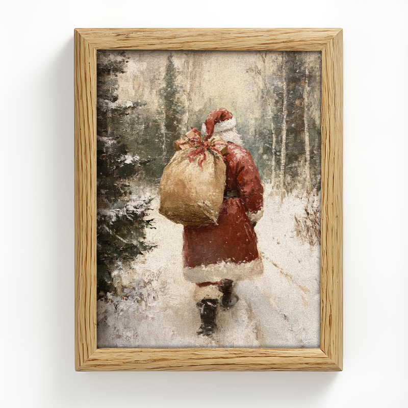 Tokyocanvas Santa Claus In Winter Forest Framed Art Print