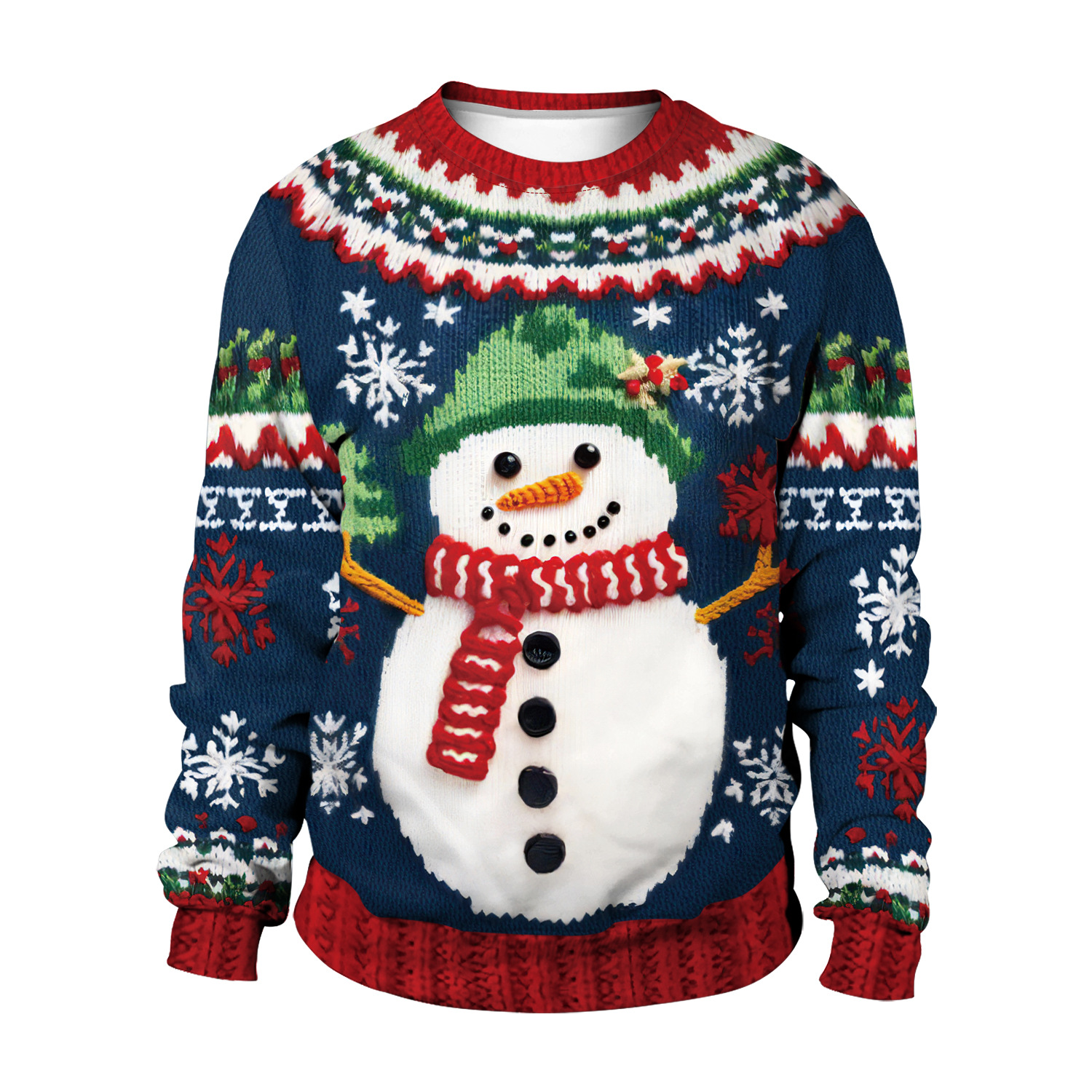 Tokyocanvas Green Hat Snowman Ugly Christmas Sweater
