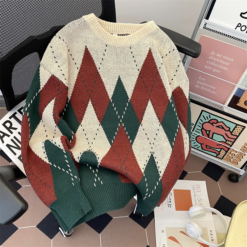 Tokyocanvas Christmas Diamond Pattern Ugly Christmas Sweater