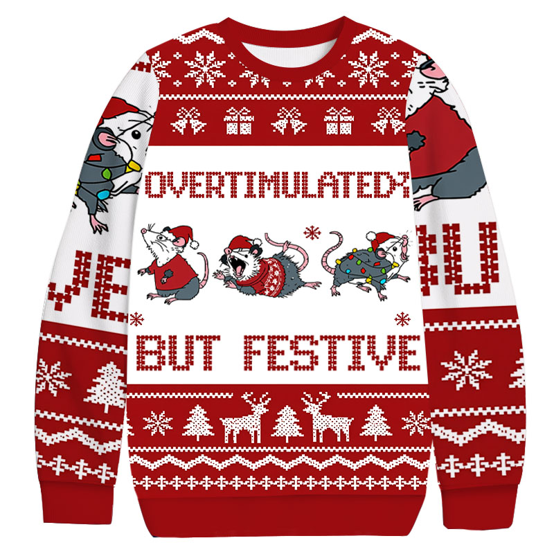 Tokyocanvas Overstimulated But Festive Possum Christmas Ugly Sweatshirt
