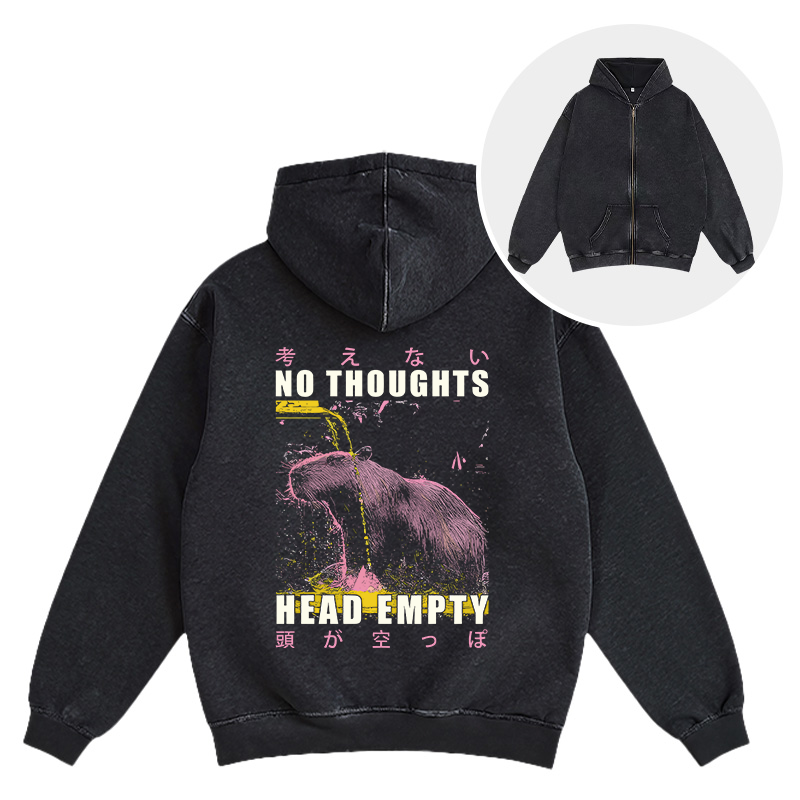 Tokyocanvas No Thoughts Head Empty Washed Zip Hoodie