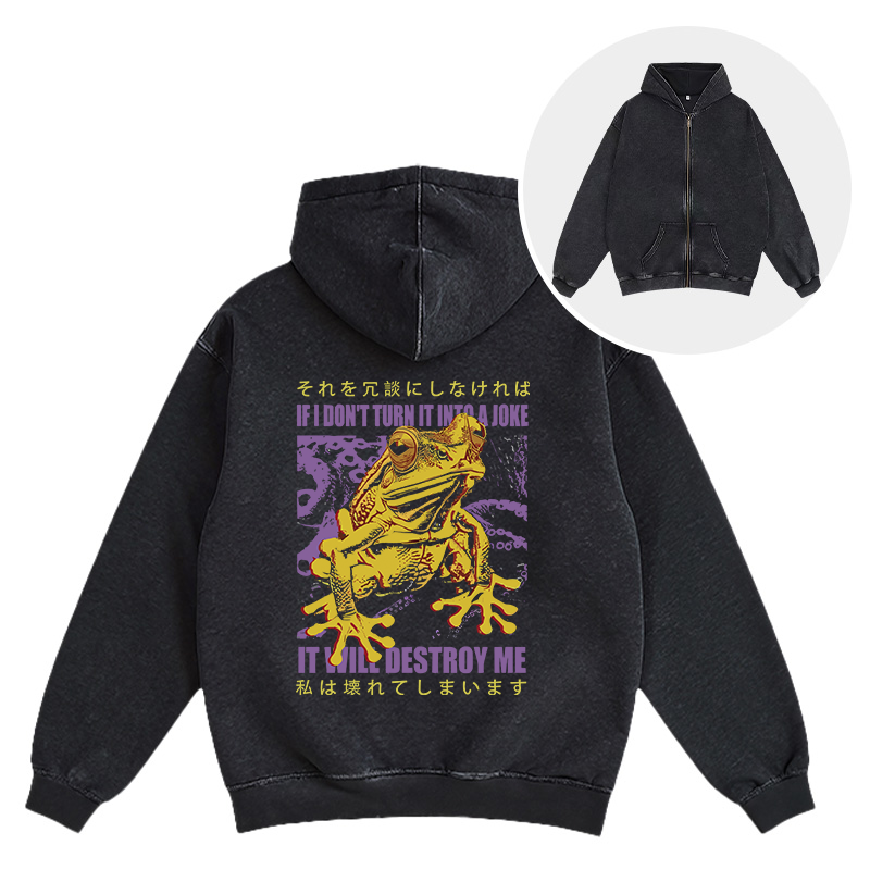 Tokyocanvas A Frog Prone To Emotional Breakdown Washed Zip Hoodie