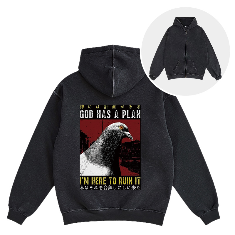 Tokyocanvas Pigeons That Want To Break The Plan Washed Zip Hoodie