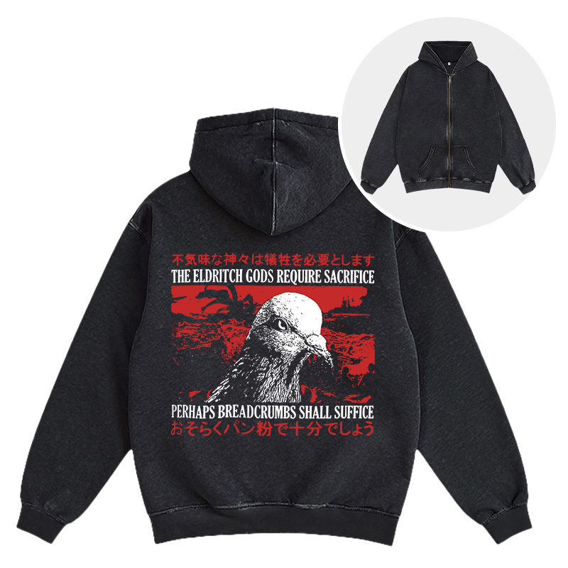 Tokyocanvas Eldritch Gods Pigeon Vintage Washed Zip Hoodie