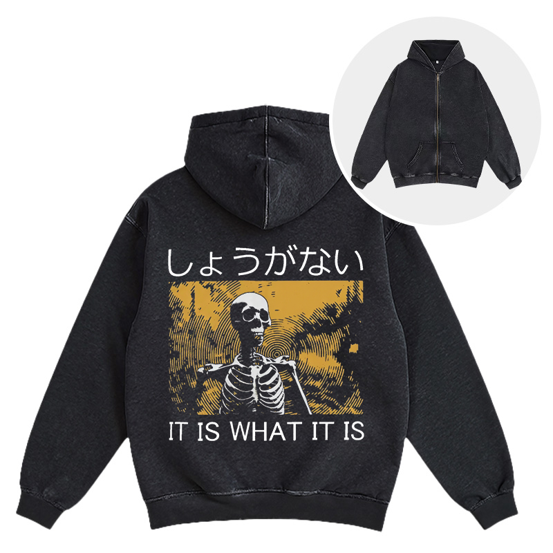 Tokyocanvas It is what it is Skeleton Washed Zip Hoodie