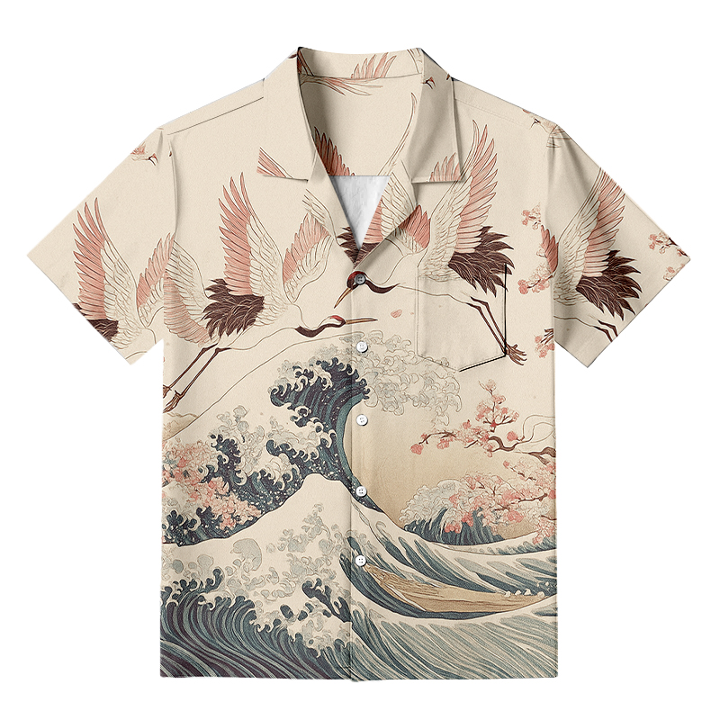Tokyocanvas Cranes Dancing On The Waves Aloha Hawaiian Shirt