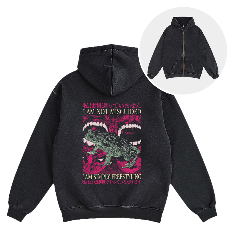 Tokyocanvas I Am Not Misguided Vintage Japanese Frog Washed Zip Hoodie