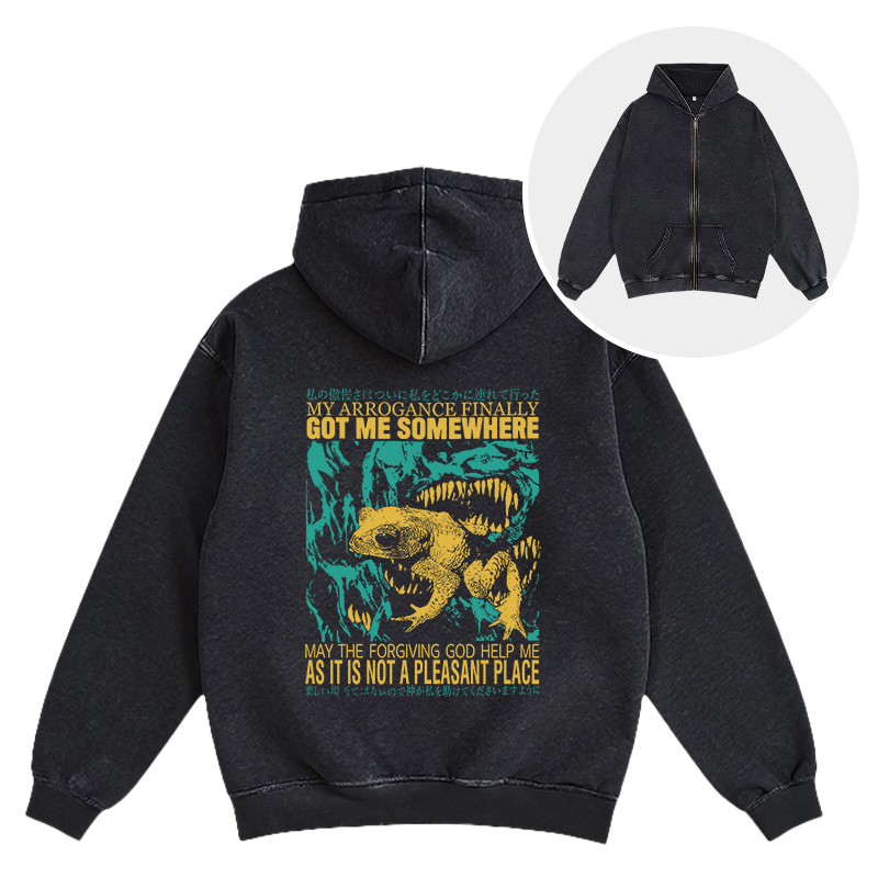 Tokyocanvas My Arrogance Vintage Japanese Frog Washed Zip Hoodie