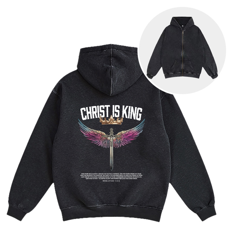 Tokyocanvas Christ Is King Christian Washed Zip Hoodie