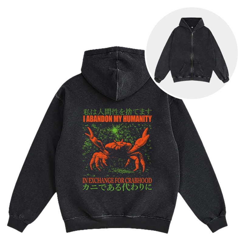 Tokyocanvas Vintage Japanese Crab Jokes Washed Zip Hoodie