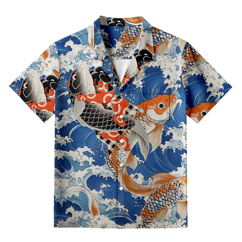 Tokyocanvas Sumo Wrestler Holding A Koi Aloha Hawaiian Shirt