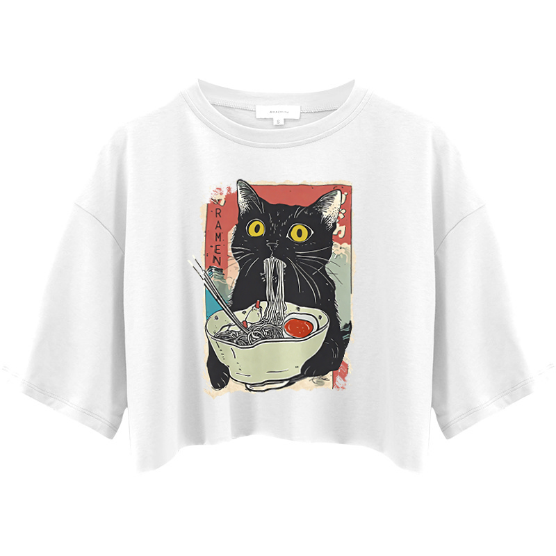 Tokyocanvas Cute Cat Eating Ramen Crop Top