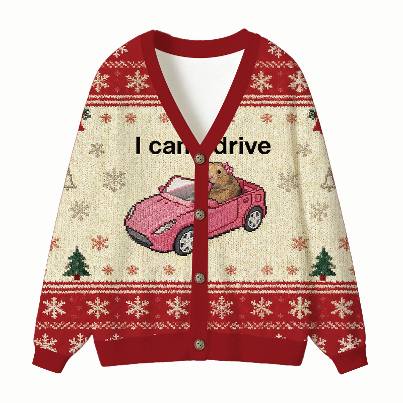 Tokyocanvas I Can't Drive Funny Hamster Meme Ugly Cardigan Sweatshirt