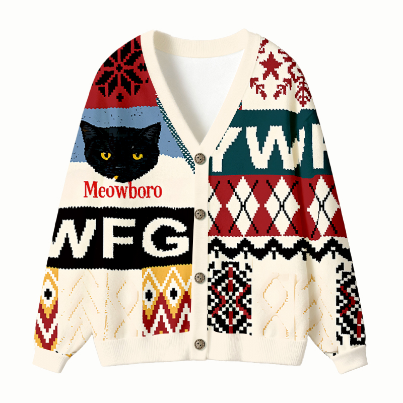 Tokyocanvas Smoking Black Cat Vintage Ugly Cardigan Sweatshirt