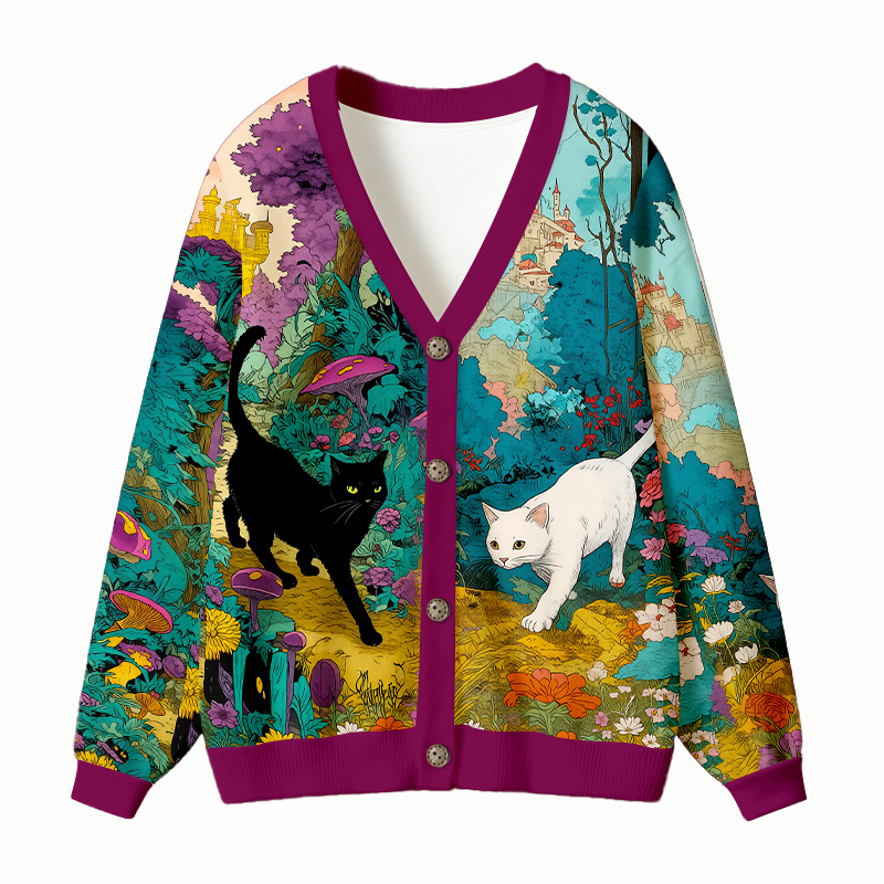 Tokyocanvas Two Cats In An Enchanted Forest Ugly Cardigan Sweatshirt