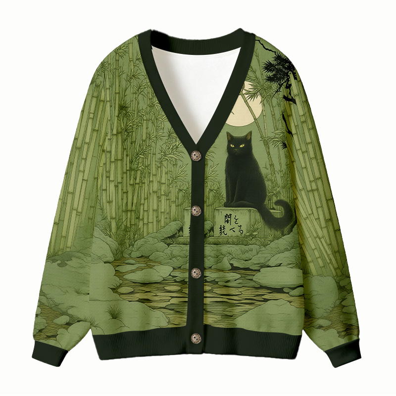 Tokyocanvas Black Cat Under The Moon Ugly Cardigan Sweatshirt