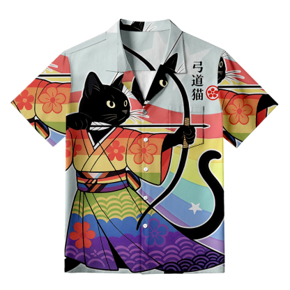 Tokyocanvas Rainbow Kimono Cat Archery Aloha Japanese Hawaiian Shirt