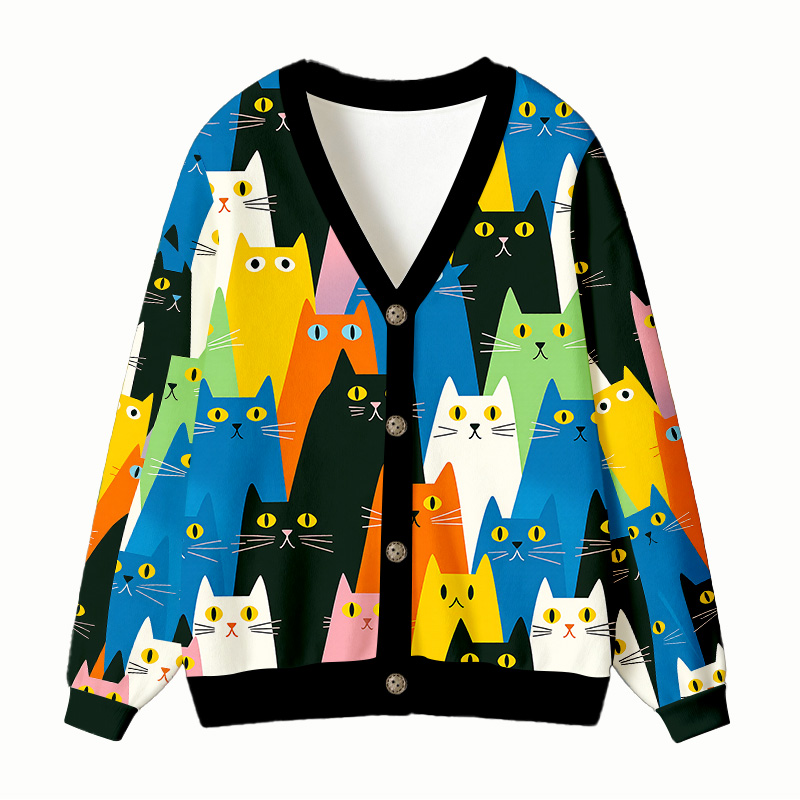 Tokyocanvas Colorful Cat Parade Ugly Cardigan Sweatshirt