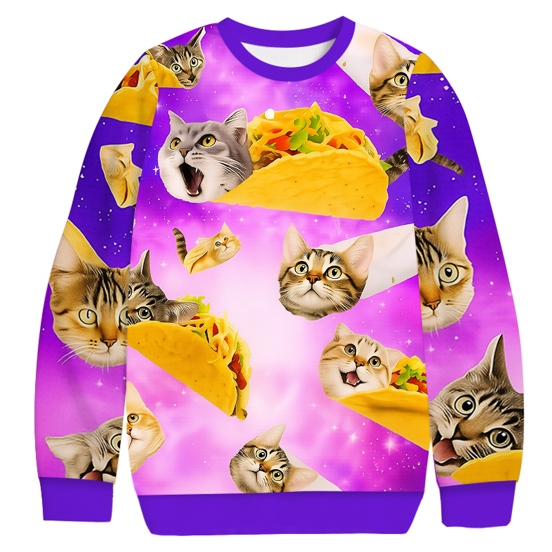 Tokyocanvas Funny Taco Cat Casual Ugly Sweatshirt