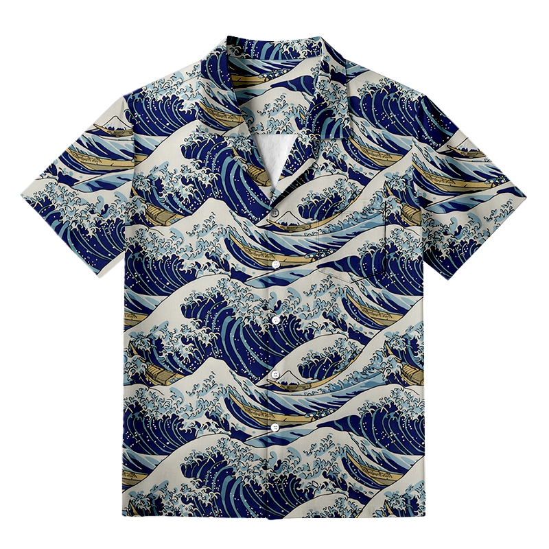 Tokyocanvas Japanese Great Wave Aloha Hawaiian Shirt