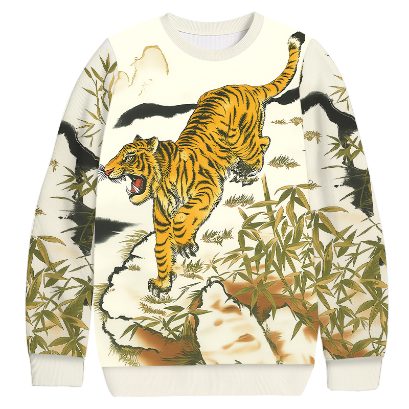 Tokyocanvas The Tiger with Bamboo Casual Ugly Sweatshirt