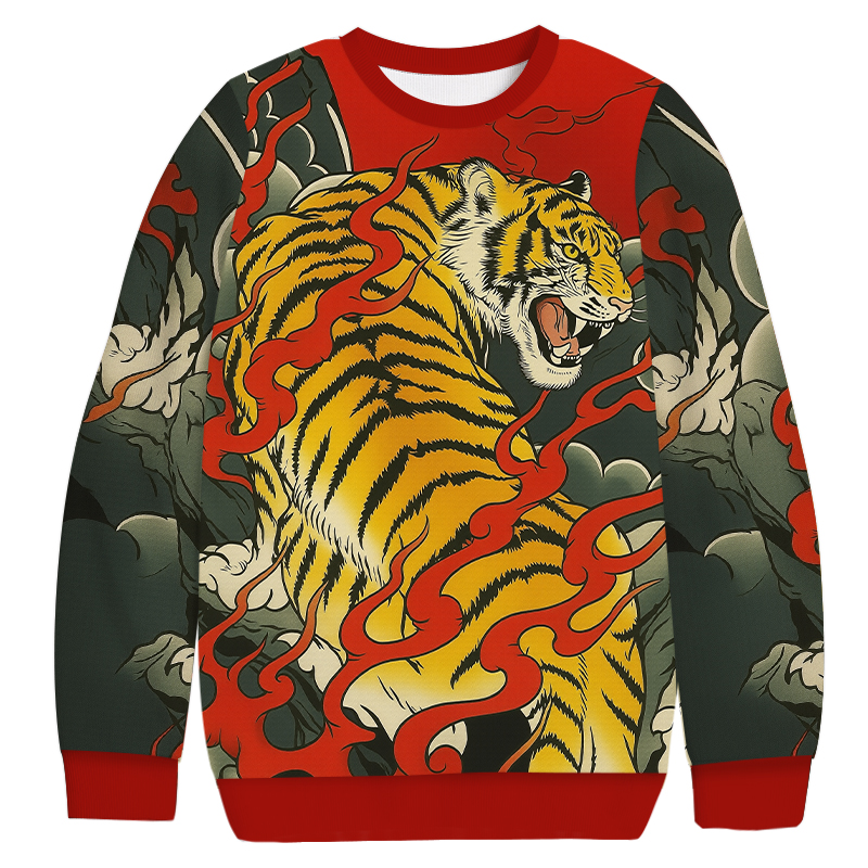 Tokyocanvas Brown Tiger Casual Ugly Sweatshirt