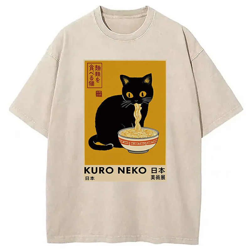 Tokyocanvas Kuro Neko Ramen Washed T-Shirt