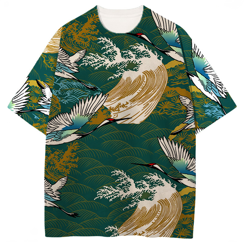 Tokyocanvas Japanese Crane Vintage Graphic Print T-Shirt