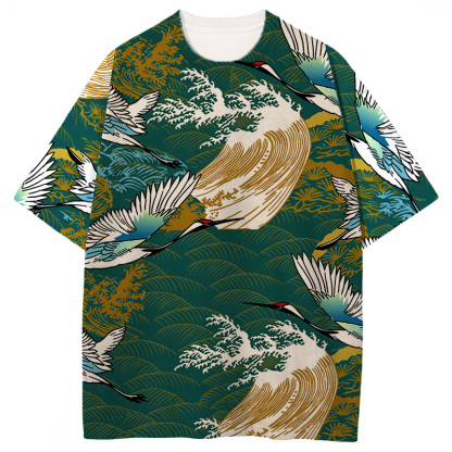 Tokyocanvas Japanese Crane Vintage Graphic Print T-Shirt