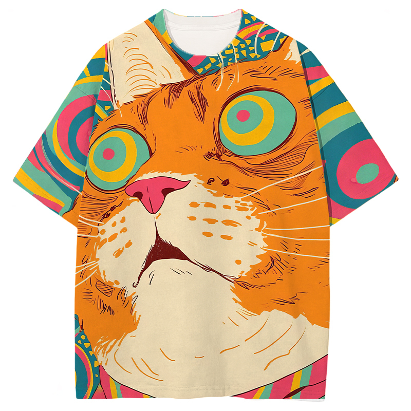 Tokyocanvas Colorful Cat Graphic Print T-shirt