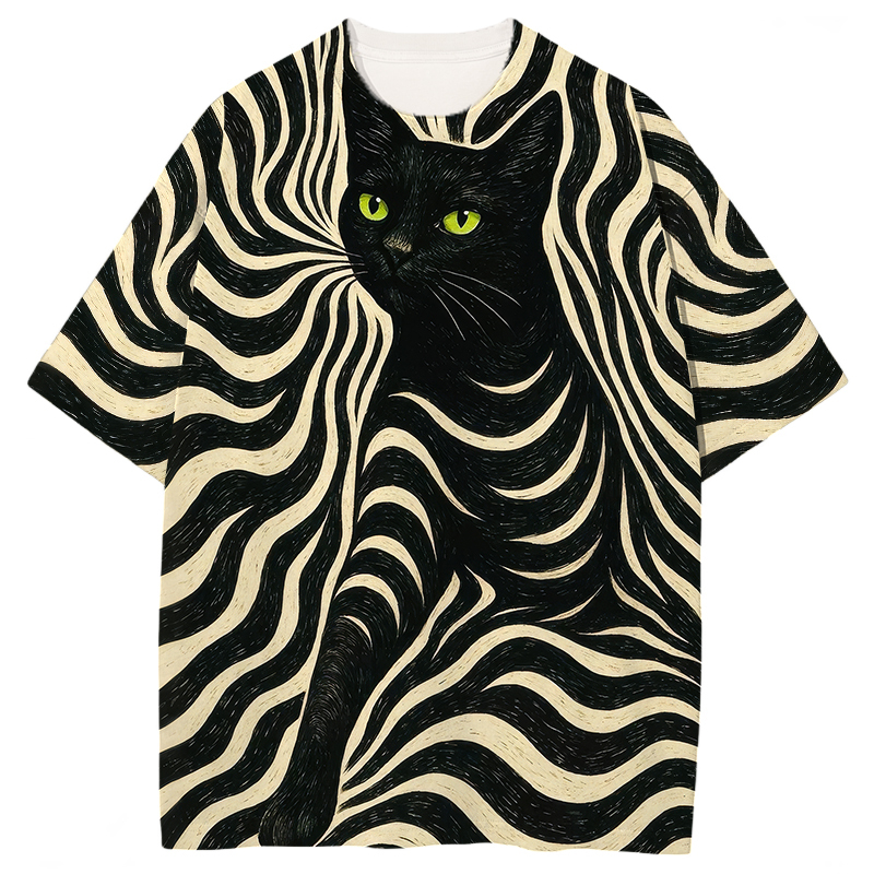 Tokyocanvas Modern Black Cat Graphic Print T-shirt