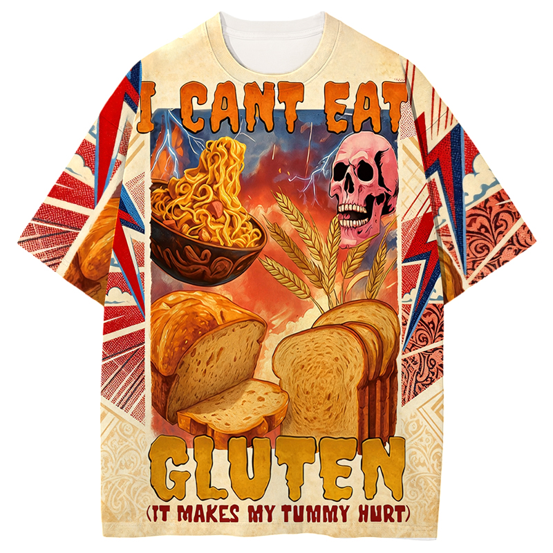 Tokyocanvas I Can't Eat Gluten Funny Meme Graphic Print T-shirt