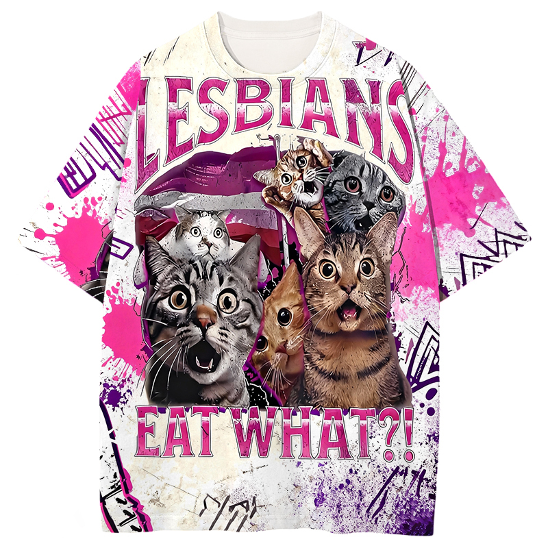 Tokyocanvas Lesbians Eat What?! Funny Graphic Print T-shirt