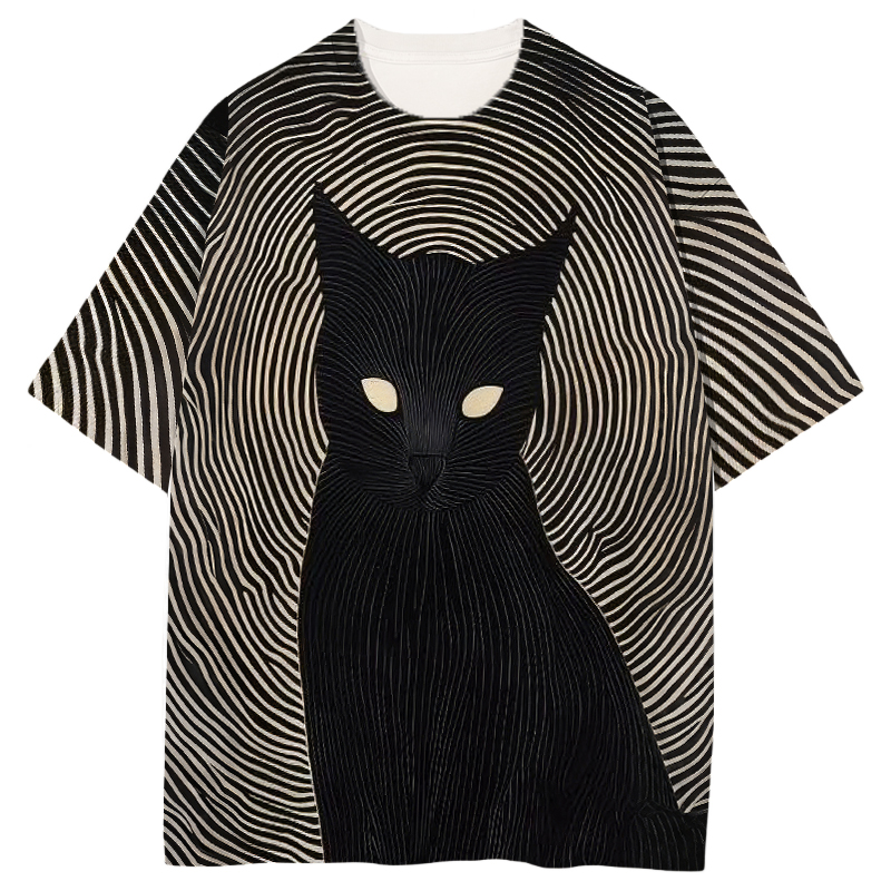 Tokyocanvas Mysterious Black Cat Graphic Print T-shirt