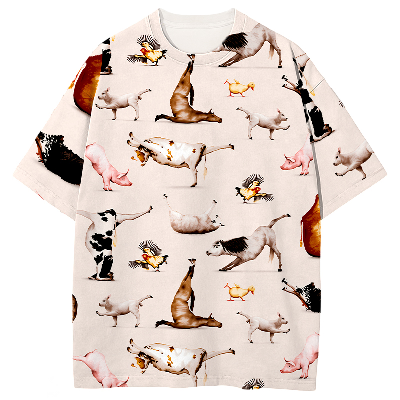 Tokyocanvas Funny Animal Yoga Acrobatics Graphic Print T-shirt