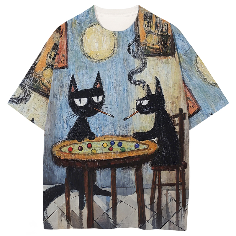 Tokyocanvas Cats Playing Marbles Graphic Print T-shirt