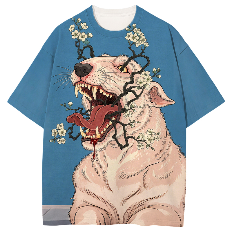 Tokyocanvas White Hound Of Blossoming Rage Graphic Print T-shirt