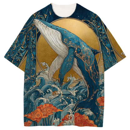Tokyocanvas Golden Whale Graphic Print T-shirt