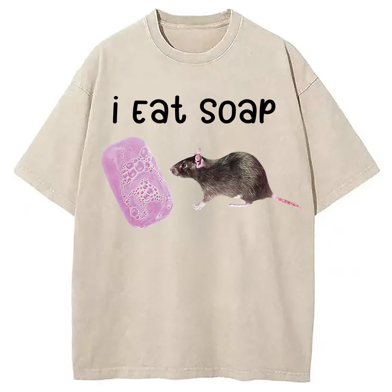 Tokyocanvas I Eat Soap Rat Meme Washed T-Shirt
