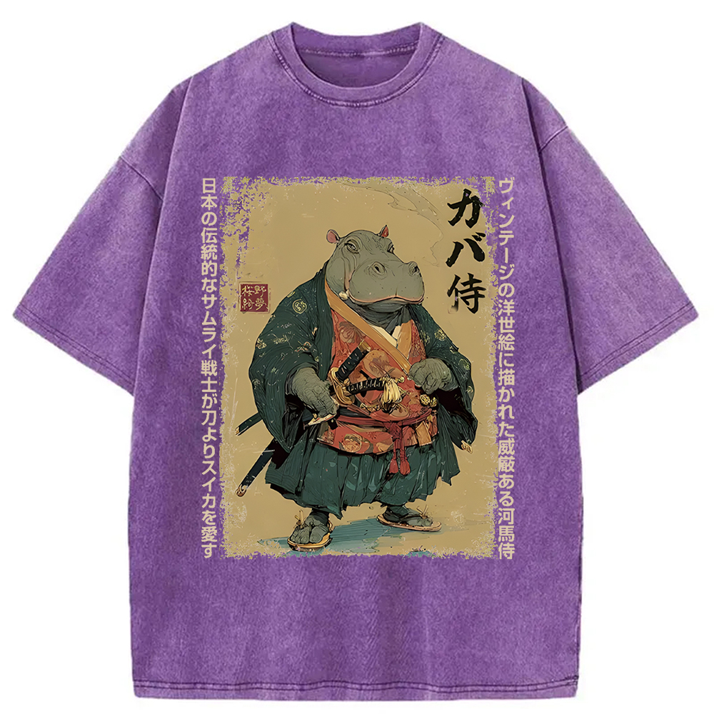 Tokyocanvas Samurai Hippo: Slicer of Melons Washed T-Shirt