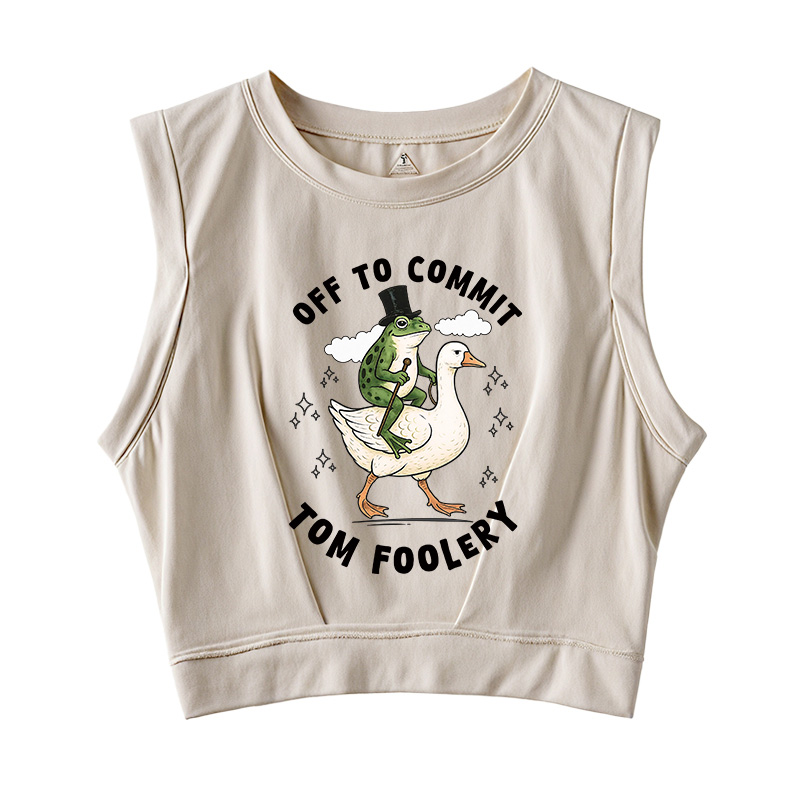 Tokyocanvas Frog Riding Goose Funny Sarcastic Meme Sleeveless Crop Top