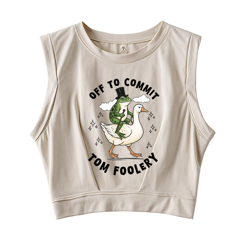 Tokyocanvas Frog Riding Goose Funny Sarcastic Meme Sleeveless Crop Top