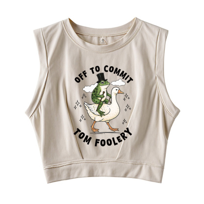 Tokyocanvas Frog Riding Goose Funny Sarcastic Meme Sleeveless Crop Top