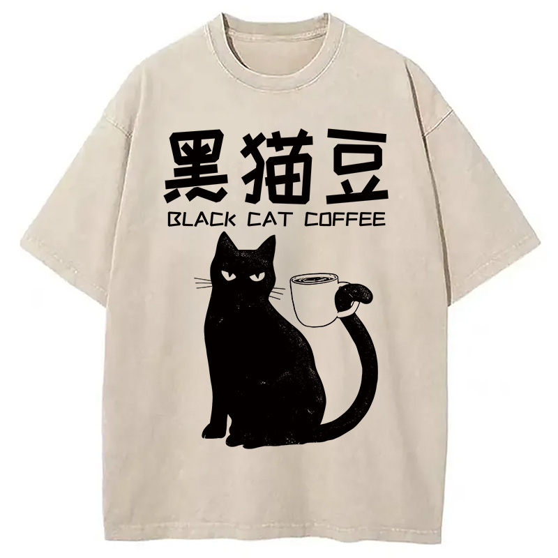 Tokyocanvas Black Cat Coffee Washed T-Shirt